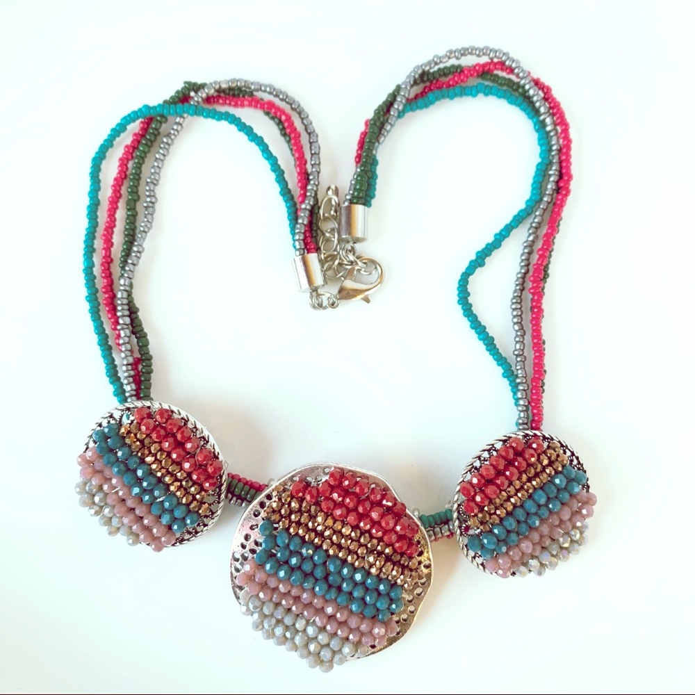 Crystal Beaded Multi Strand Fashion Necklace